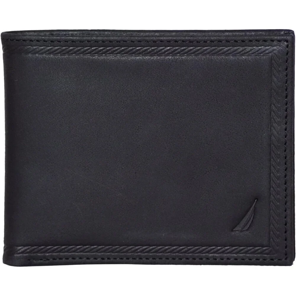 Nautica Men's Bifold Leather Wallet RFID Blocking ID Window Card Slots Durable
